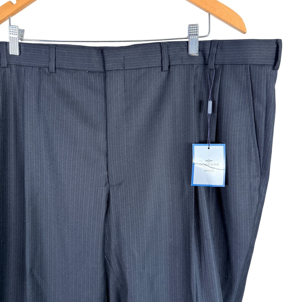 Dockers‎ Dress Pants Pleated Mens 44x30 Black Pinstripe Wool Blend Cuffed